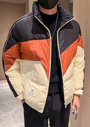 Chic Orange Zip Up Patchwork Duck Down Men Coat Spring