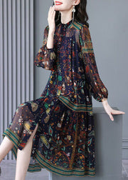 Chic Oversized Print Chiffon Holiday Dress Two Piece Set Women Clothing Spring