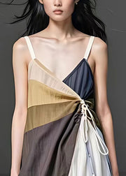 Chic Photo Color Asymmetrical Lace Up Cotton Spaghetti Strap Dress Sleeveless