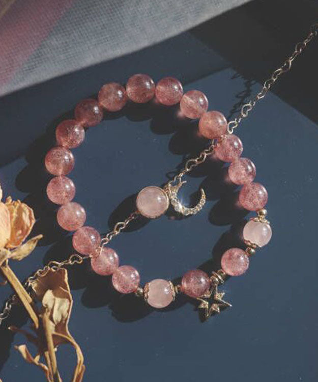 Chic Pink 14K Gold Strawberry Crystal Zircon Star Moon Bracelet