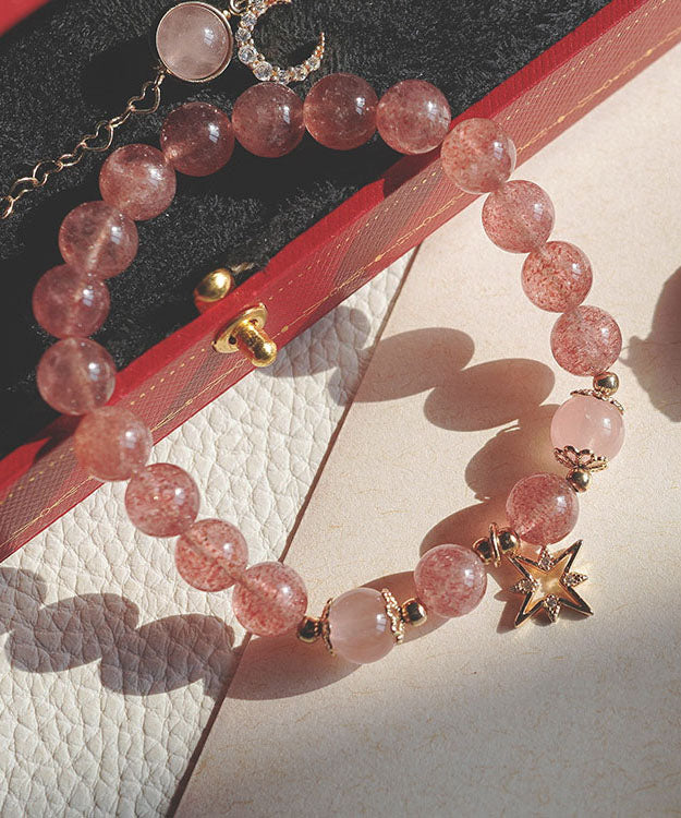 Chic Pink 14K Gold Strawberry Crystal Zircon Star Moon Bracelet