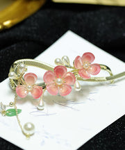 Chic Pink Alloy Pearl Jade Floral Tassel Hairpin