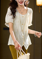 Chic Pink Asymmetrical Button Chiffon Shirt Short Sleeve