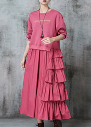 Chic Pink Asymmetrical Patchwork Cotton Holiday Dress Spring