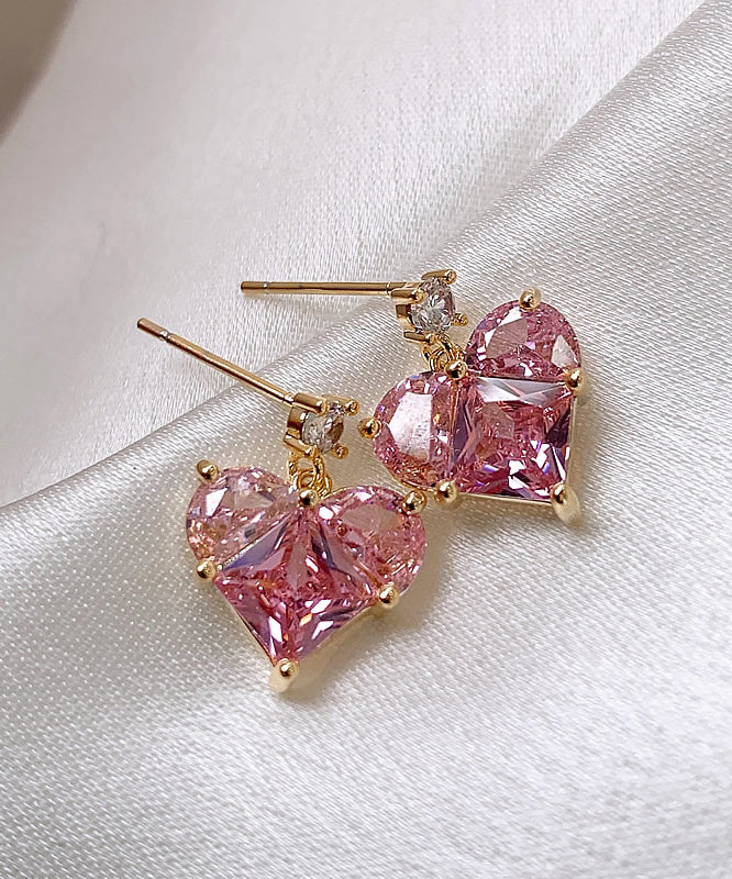 Chic Pink Copper Alloy Love Crystal Stud Earrings