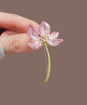 Chic Pink Copper Alloy Pearl Lotus Brooches