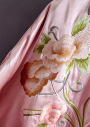 Chic Pink Embroideried Chinese Button Patchwork Silk Coat Spring