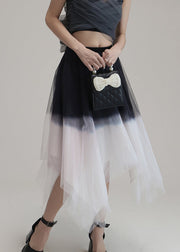 Chic Pink Gradient Color Asymmetrical High Waist Tulle Skirt Summer