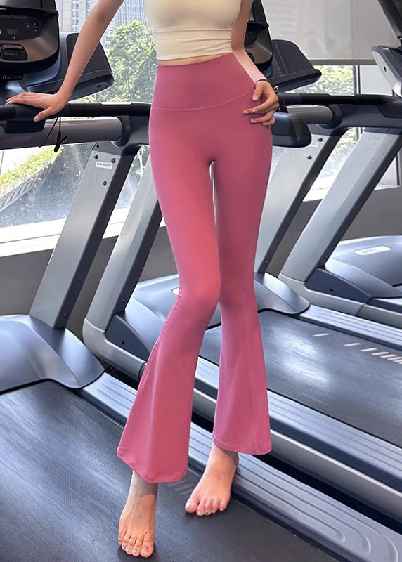 Chic Pink High Waist Tummy Control Nylon Flare Yoga Pants