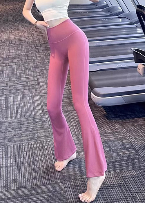 Chic Pink High Waist Tummy Control Nylon Flare Yoga Pants