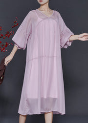 Chic Pink Oversized Draping Chiffon Dresses Two Piece Set Summer