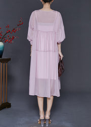 Chic Pink Oversized Draping Chiffon Dresses Two Piece Set Summer