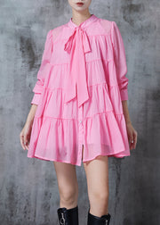 Chic Pink Oversized Patchwork Cotton Shirt Dress Spring