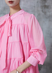 Chic Pink Oversized Patchwork Cotton Shirt Dress Spring