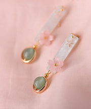 Chic Pink Shellfish flower Fine Jade Drop Earrings