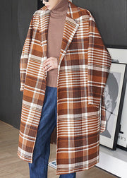 Chic Plaid Notched Tie Waist Oversized Woolen Men Coat Winter