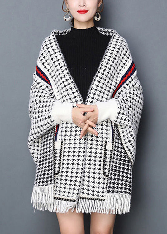 Chic Plaid Tasseled Pockets Patchwork Knit Blended Cardigans Fall