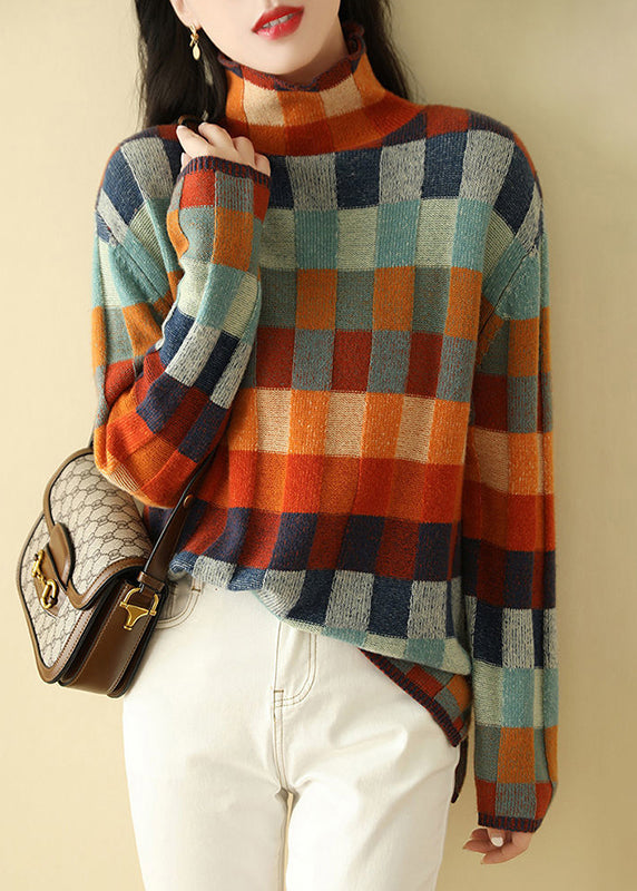 Chic Plaid Turtleneck Cozy Knit Sweaters Spring