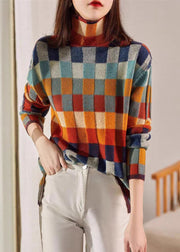 Chic Plaid Turtleneck Cozy Knit Sweaters Spring