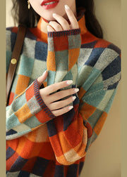 Chic Plaid Turtleneck Cozy Knit Sweaters Spring