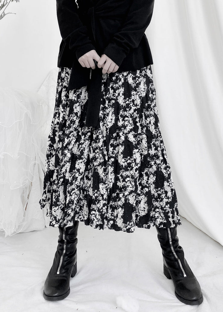 Chic Print Wrinkled Elastic Waist A Line Skirt