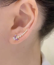 Chic Purple Alloy Zircon Butterfly Stud Earrings