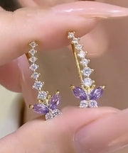 Chic Purple Alloy Zircon Butterfly Stud Earrings