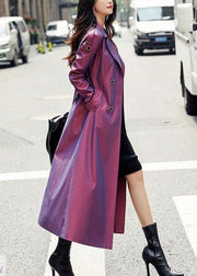 Chic Purple Button Pockets Patchwork Cotton Long Trench Coats Fall