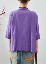 Chic Purple Embroidered Patchwork Cotton Top Summer