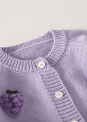 Chic Purple Embroideried Button Cotton Knit Girls Cardigan Spring