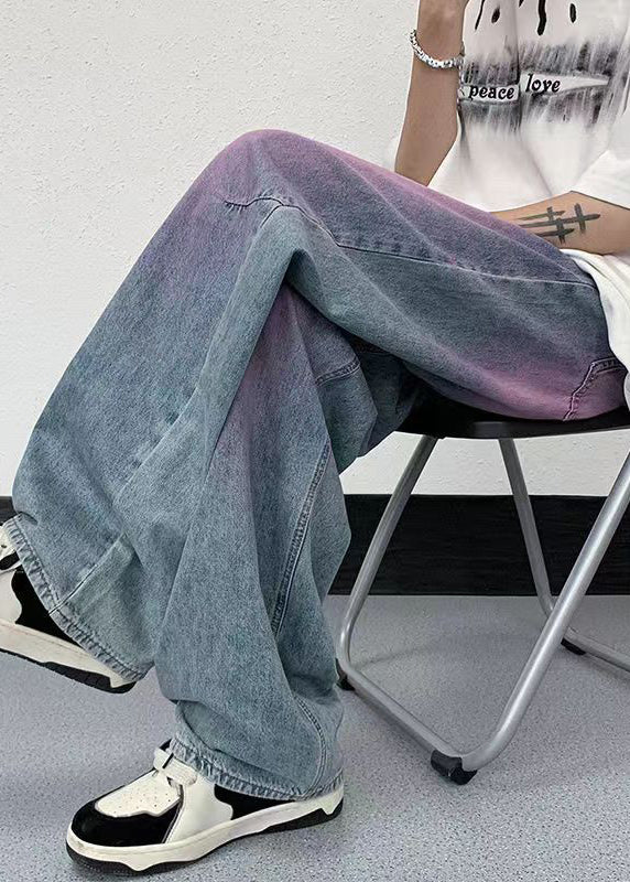 Chic Purple Gradient Color High Waist Denim Men Pants Fall