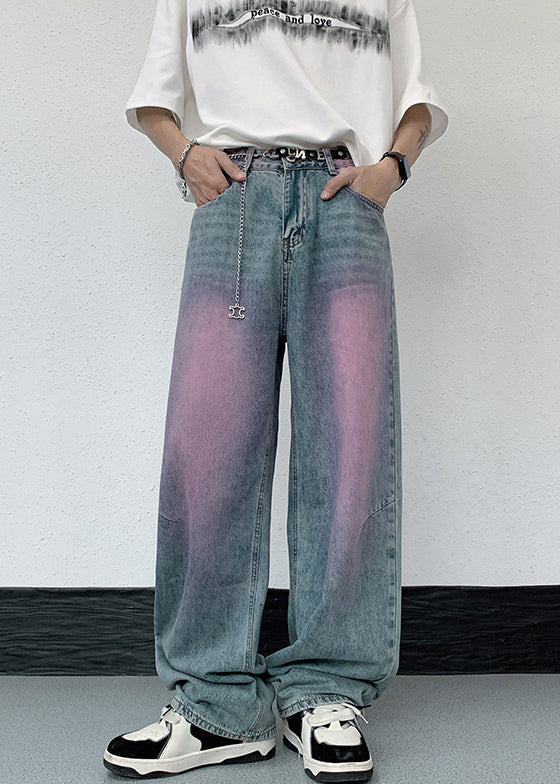 Chic Purple Gradient Color High Waist Denim Men Pants Fall