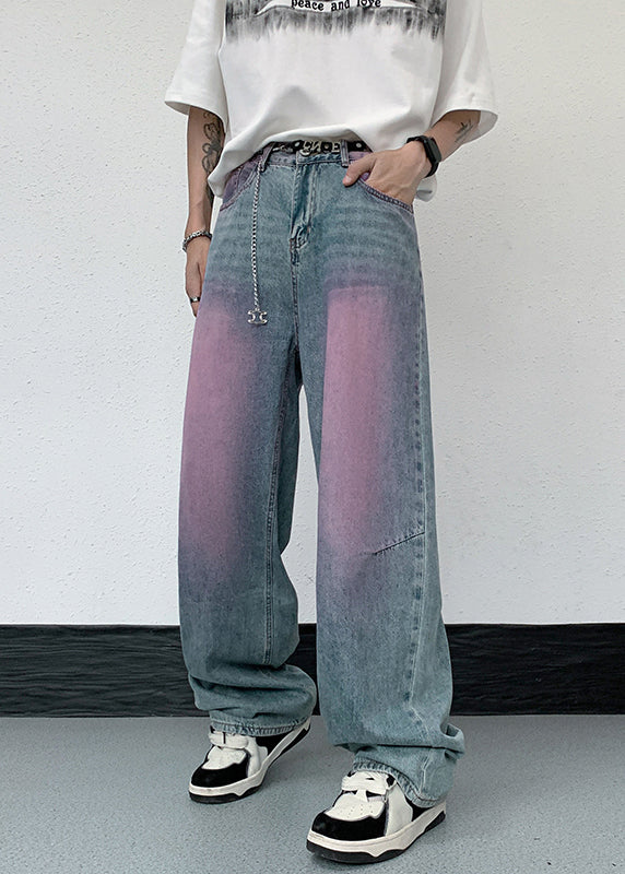 Chic Purple Gradient Color High Waist Denim Men Pants Fall