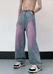 Chic Purple Gradient Color High Waist Denim Men Pants Fall