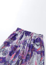 Chic Purple Lace Up Elastic Waist Cotton Summer Men Shorts