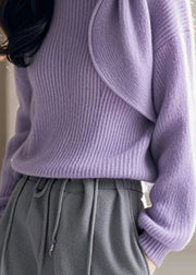 Chic Purple O Neck Bow Knitted Sweaters Spring