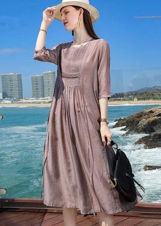 Chic Purple O Neck Patchwork Silk Holiday Dresses Summer