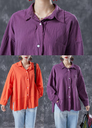 Chic Purple Oversized Patchwork Linen Blouses Summer