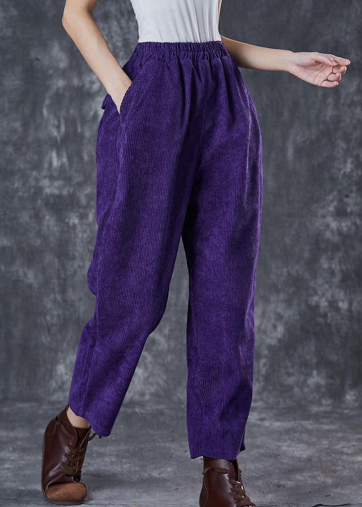 Chic Purple Oversized Pockets Corduroy Harem Pants Spring