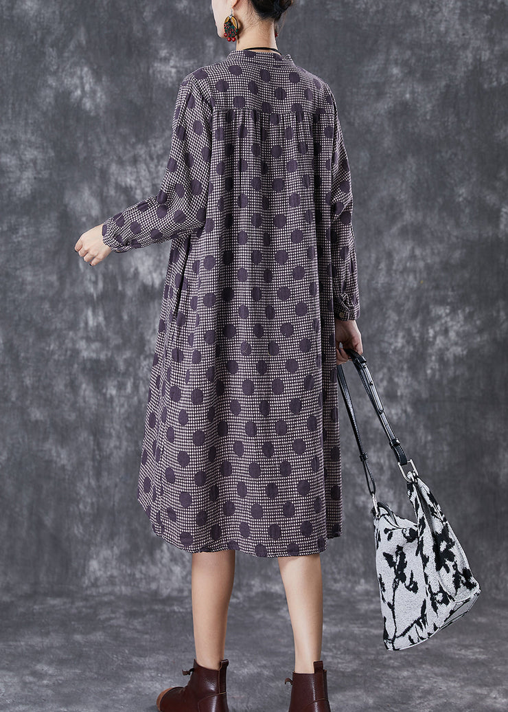 Chic Purple Oversized Print Cotton Vacation Dresses Fall