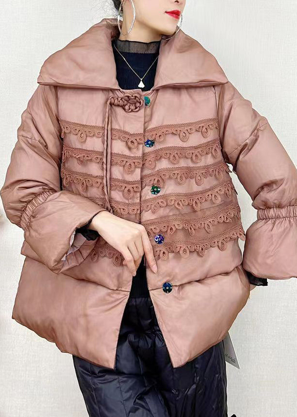 Chic Purple Peter Pan Collar Button Patchwork Duck Down Coat Winter