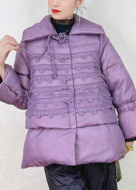 Chic Purple Peter Pan Collar Button Patchwork Duck Down Coat Winter