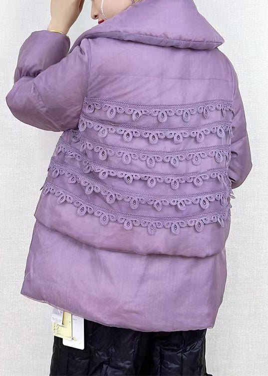 Chic Purple Peter Pan Collar Button Patchwork Duck Down Coat Winter