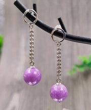 Chic Purple Sterling Silver Inlaid Gem Stone Zircon Drop Earrings