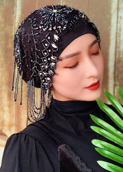 Chic Purple Tassel Zircon Hollow Out Lace Bonnie Hat