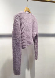 Chic Purple V Neck Patchwork Cotton Knit Sweater Spring