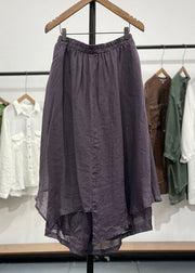 Chic Purple Wrinkled Asymmetrical Patchwork Linen Pants Skirts Summer