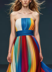 Chic Rainbow Cinched Exra Large Hem Chiffon Strapless Pleated Dress Summer