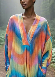 Chic Rainbow Oversized Tie Dye Cotton Robe Dresses Spring