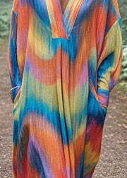 Chic Rainbow Oversized Tie Dye Cotton Robe Dresses Spring